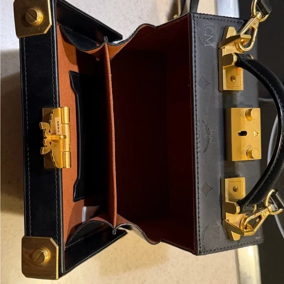 MCM Black Logo Trunk Crossbody with Gold Hardware - Picture 2 of 10